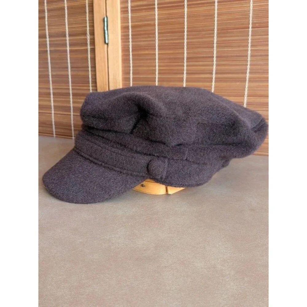 Vintage Talbots Y2K Dark Brown Felted Newsboy Cabbie Cap Hat Medium Size 7